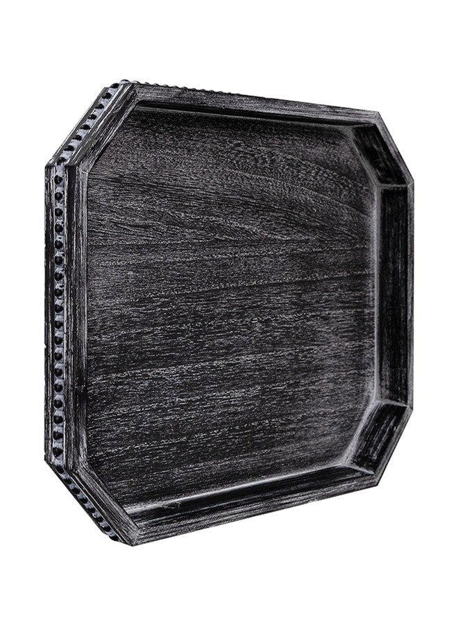 CedarLux Decorative Coffee Table Serving Tray, Long Octagonal Black Wood Tray with Wooden Bead, Farmhouse Big Tray for Ottoman Table, Countertop, Home Decor, 16.5"x13"x1.6" (Retro Black) - Image 1