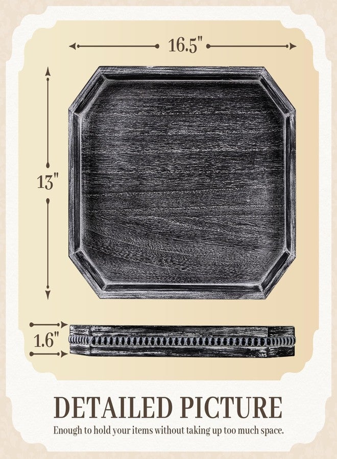 CedarLux Decorative Coffee Table Serving Tray, Long Octagonal Black Wood Tray with Wooden Bead, Farmhouse Big Tray for Ottoman Table, Countertop, Home Decor, 16.5"x13"x1.6" (Retro Black) - Image 2
