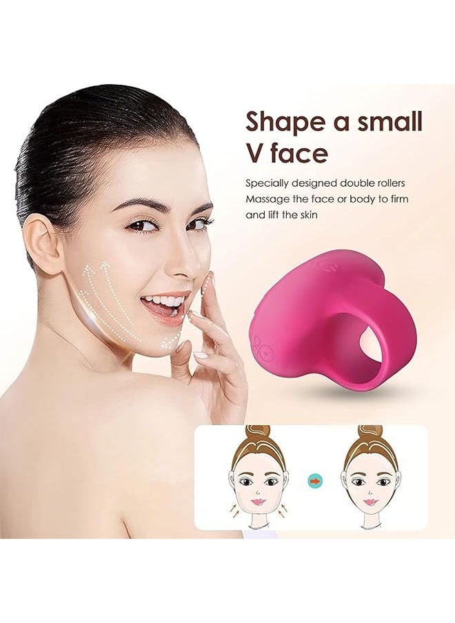 JS Compact Vibrating Face and Eye Massager, Mini Personal Vibrating Massager, Facial Muscle Firming Anti Aging, Relief Eyes Dark Circles, Eye Puffiness and Fatigue, Rose Red ﻿  - Image 2