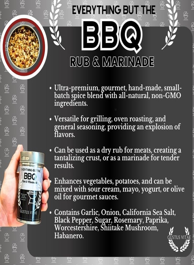 GUSTUS VITAE Everything But The BBQ Rub and Marinade | | Gourmet Seasoning | Artisanal Spice Blend | All Natural | Non GMO | GLP-1 Friendly | BBQ Grilling Seasoning | Hand Crafted | Made In USA | 7.5 oz | Small Batch | Gustus Vitae - Image 4