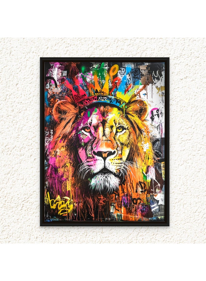 Art Decor Art Decor Framed Canvas Wall Art of Colorful Pop Art Lion Artwork Portrait Street Graffiti of Wild Animal Urban Print Wall Décor for Office Home Living Room Bedroom Home Décor Gifting  - Image 1