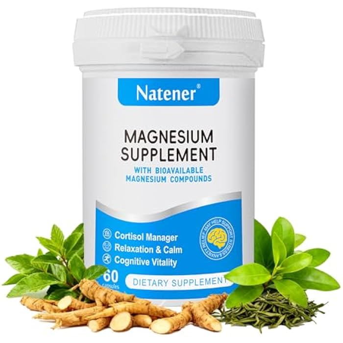 Natener 320mg Quad Magnesium & 200mg Alpha GPC & 440mg Ashwagandha + L-Theanine - Support Memory, Focus, Attention & Relaxation* | Magnesium Glycinate/Threonate/Citrate/Malate - 60 Capsules - Image 1
