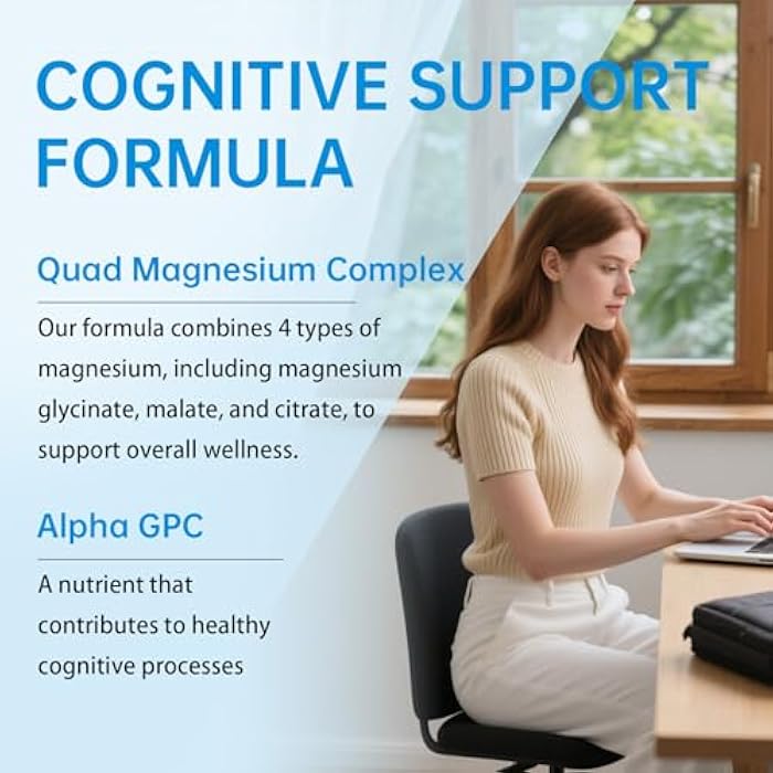 Natener 320mg Quad Magnesium & 200mg Alpha GPC & 440mg Ashwagandha + L-Theanine - Support Memory, Focus, Attention & Relaxation* | Magnesium Glycinate/Threonate/Citrate/Malate - 60 Capsules - Image 3