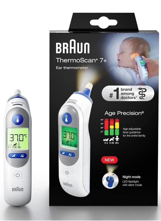 BRAUN ThermoScan 7+ Ear thermometer with Age Precision and Night Mode IRT 6525, White  - Image 1