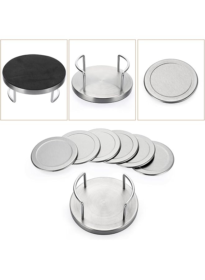 erorex Stainless Steel Round Coasters With Holder And Sponge Bottom Set Of 6 Silver Metal Cup Coasters Set Stunning Cool Coaster Cups Mats Decor For Restaurant Kitchen Bar Dining Table - Image 4