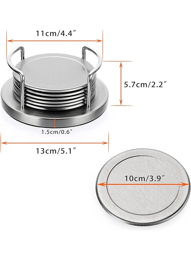 erorex Stainless Steel Round Coasters With Holder And Sponge Bottom Set Of 6 Silver Metal Cup Coasters Set Stunning Cool Coaster Cups Mats Decor For Restaurant Kitchen Bar Dining Table - Image 2