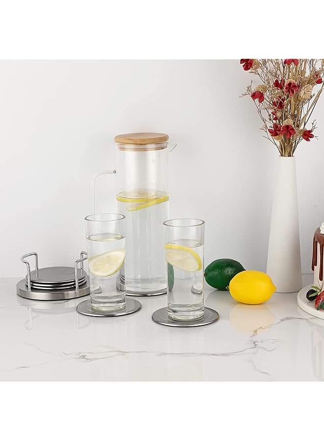 erorex Stainless Steel Round Coasters With Holder And Sponge Bottom Set Of 6 Silver Metal Cup Coasters Set Stunning Cool Coaster Cups Mats Decor For Restaurant Kitchen Bar Dining Table - Image 5