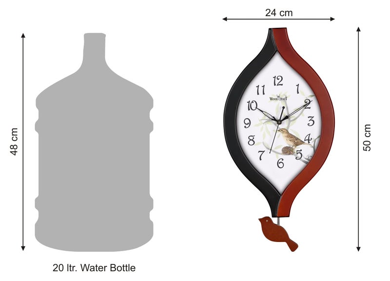 Wood Craft Wall Clock: Bird-Themed Wooden Pendulum Wall Clock, Stylish Look - Brown & Black Dual Colour Finish, 50cm x 24cm, Stroke Quartz Mechanism, Brown Frame - White Dial, Model: WP-135 - Image 4