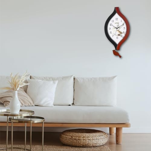 Wood Craft Wall Clock: Bird-Themed Wooden Pendulum Wall Clock, Stylish Look - Brown & Black Dual Colour Finish, 50cm x 24cm, Stroke Quartz Mechanism, Brown Frame - White Dial, Model: WP-135 - Image 3