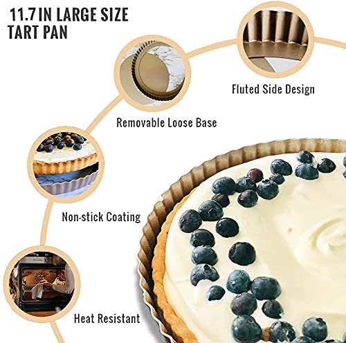 Fine Décor FineDecor Bakeware Large Pie Dish Tart Pan with Removable Bottom, Carbon Steel, 11.7 inch / 30 cm, Golden (FD 3316) - Image 3