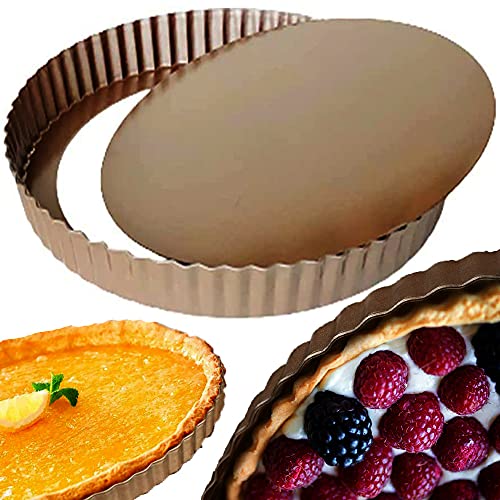 Fine Décor FineDecor Bakeware Large Pie Dish Tart Pan with Removable Bottom, Carbon Steel, 11.7 inch / 30 cm, Golden (FD 3316) - Image 1