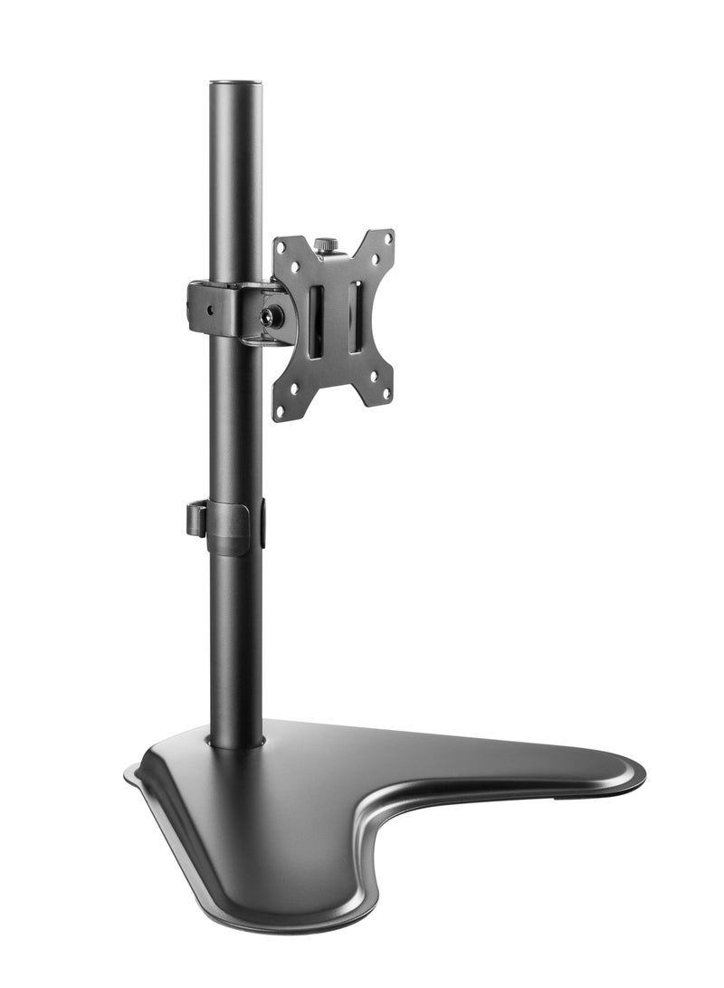 Skill Tech Skilltech SH T01 Single-Monitor Freestanding Articulating Mount | Steel Desk Monitor Stand for 13"–32" Screens | 8kg Capacity | 45° Tilt, 90° Swivel, 180° Rotation | VESA 75x75 & 100x100 | Matte Black | Cable Management - Image 1