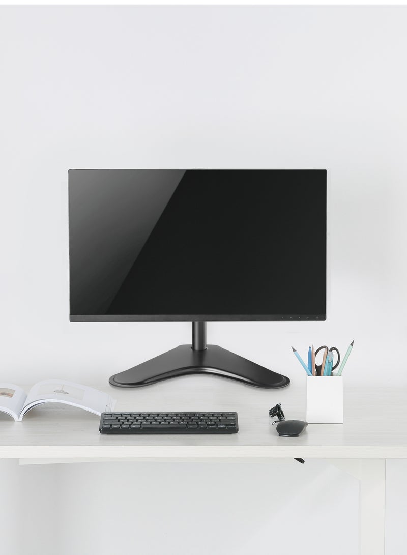 Skill Tech Skilltech SH T01 Single-Monitor Freestanding Articulating Mount | Steel Desk Monitor Stand for 13"–32" Screens | 8kg Capacity | 45° Tilt, 90° Swivel, 180° Rotation | VESA 75x75 & 100x100 | Matte Black | Cable Management - Image 3