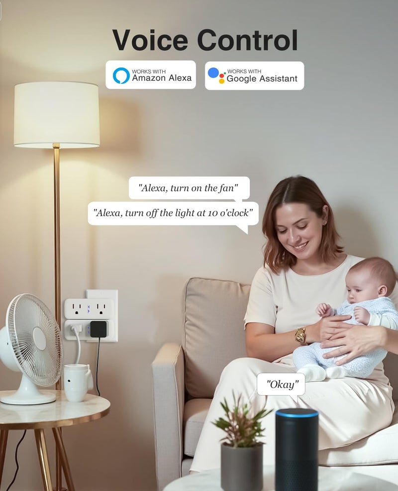 GHome Smart Dual Smart Plug 15A, GHome Smart Plugs Work with Alexa and Google Home, 2-in-1 Compact Smart Outlet Timer with APP Remote Control, 2.4GHz Wi-Fi Only, No Hub Required, FCC Listed, 2 Pack - Image 4
