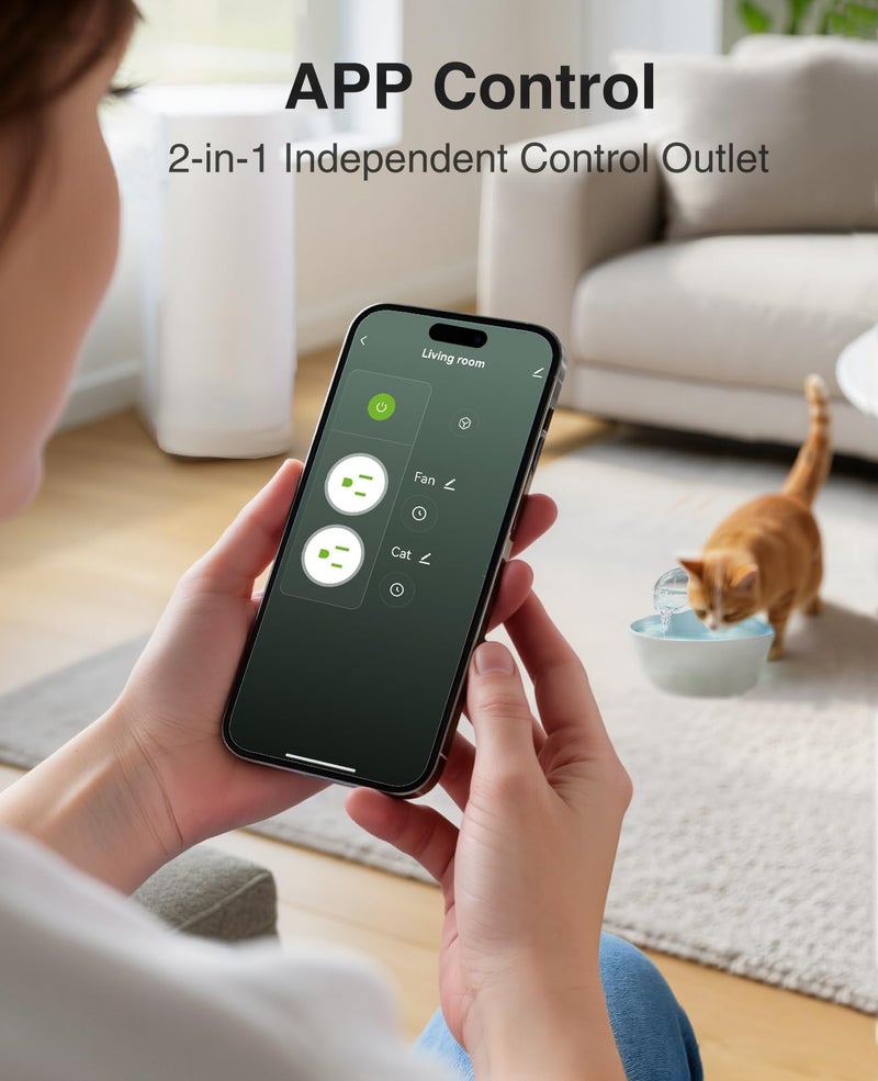 GHome Smart Dual Smart Plug 15A, GHome Smart Plugs Work with Alexa and Google Home, 2-in-1 Compact Smart Outlet Timer with APP Remote Control, 2.4GHz Wi-Fi Only, No Hub Required, FCC Listed, 2 Pack - Image 3