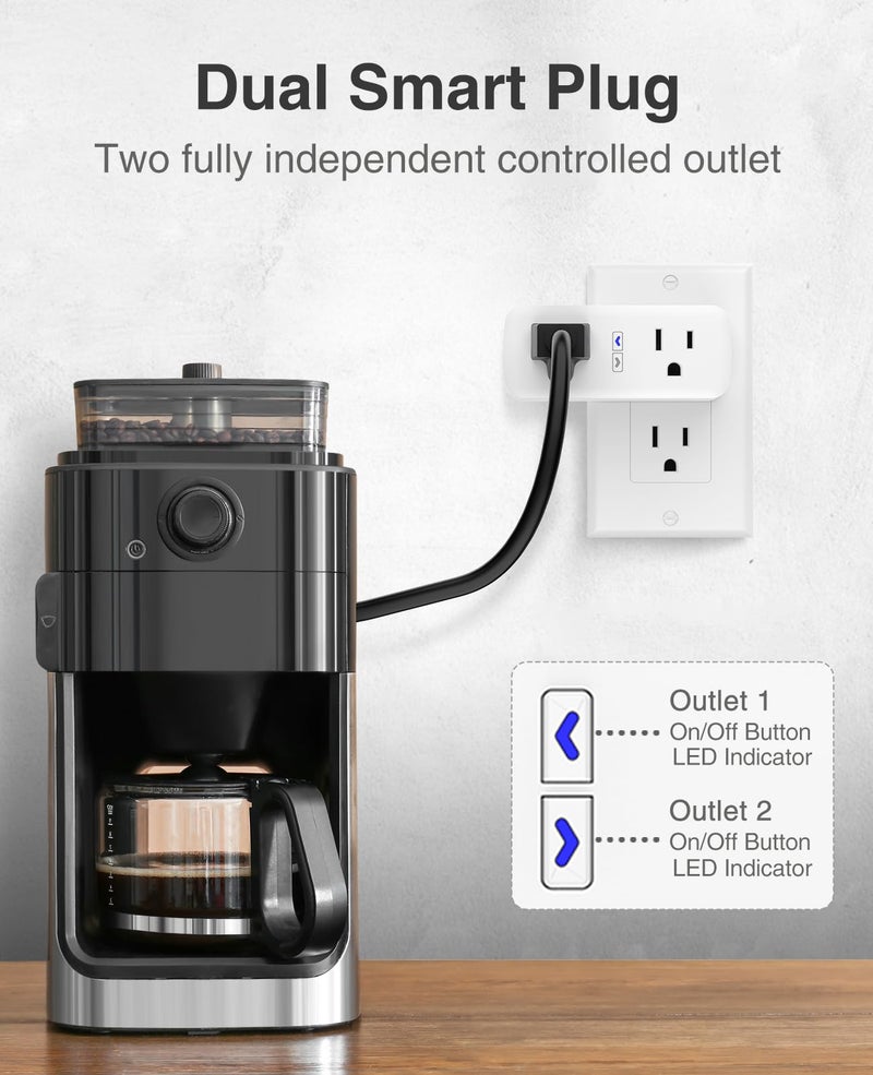 GHome Smart Dual Smart Plug 15A, GHome Smart Plugs Work with Alexa and Google Home, 2-in-1 Compact Smart Outlet Timer with APP Remote Control, 2.4GHz Wi-Fi Only, No Hub Required, FCC Listed, 2 Pack - Image 2