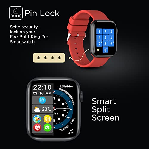 Fire-Boltt Ring Pro Bluetooth Calling, 1.75” 320*385px High Res, IP68 & SpO2 Monitoring, Pin Code Locking Functionality, Split Screen Access, Built in Mic & Speaker for HD Calls, Black Red, Free Size - Image 5
