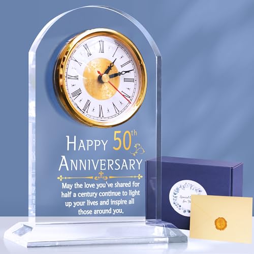 OkiyiD 50th Anniversary Wedding Gift, Anniversary Quartz Clock, Desk Table Clock, 50 Years of Marriage, Golden Wedding for Couple, Parents, Grandparents (50th Anniversary) - Image 1