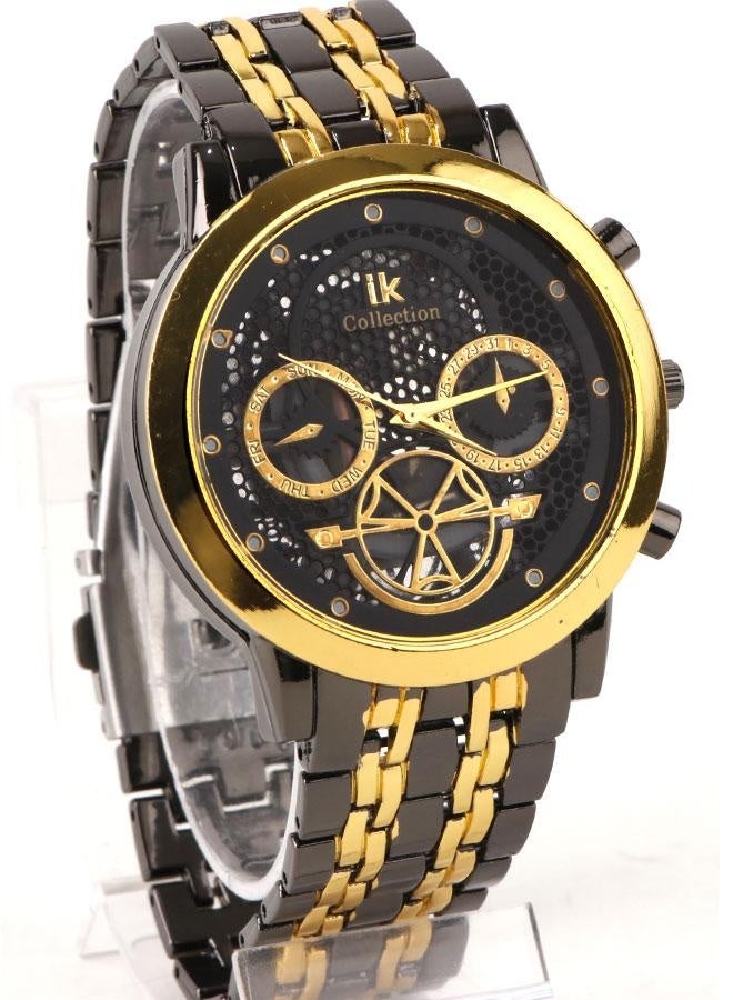 IK Collection Men’s Black and Gold Quartz Watch with Decorative Dial - Image 1