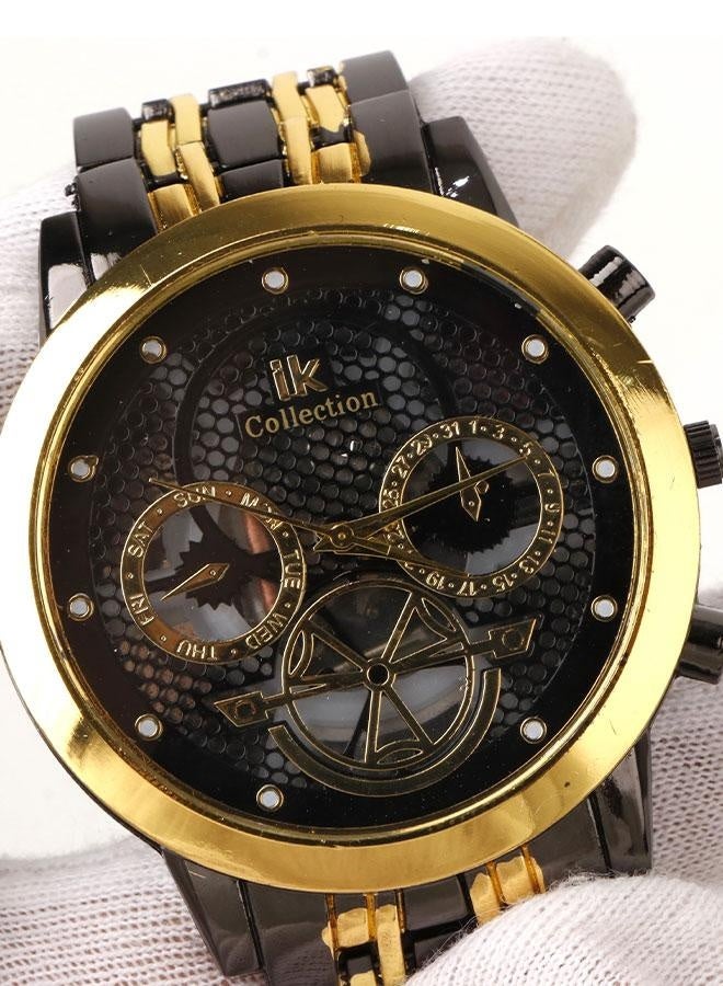 IK Collection Men’s Black and Gold Quartz Watch with Decorative Dial - Image 4