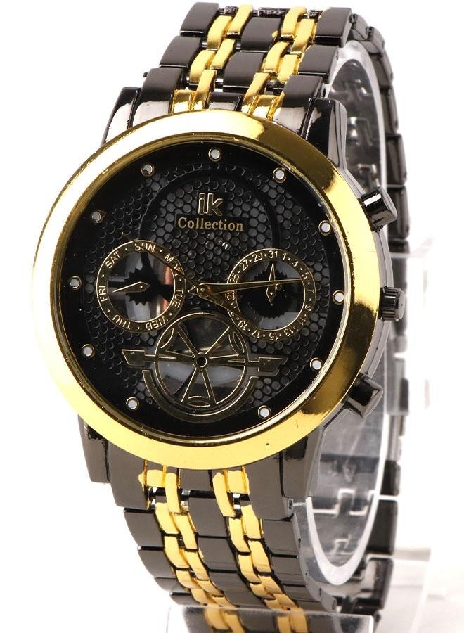 IK Collection Men’s Black and Gold Quartz Watch with Decorative Dial - Image 3