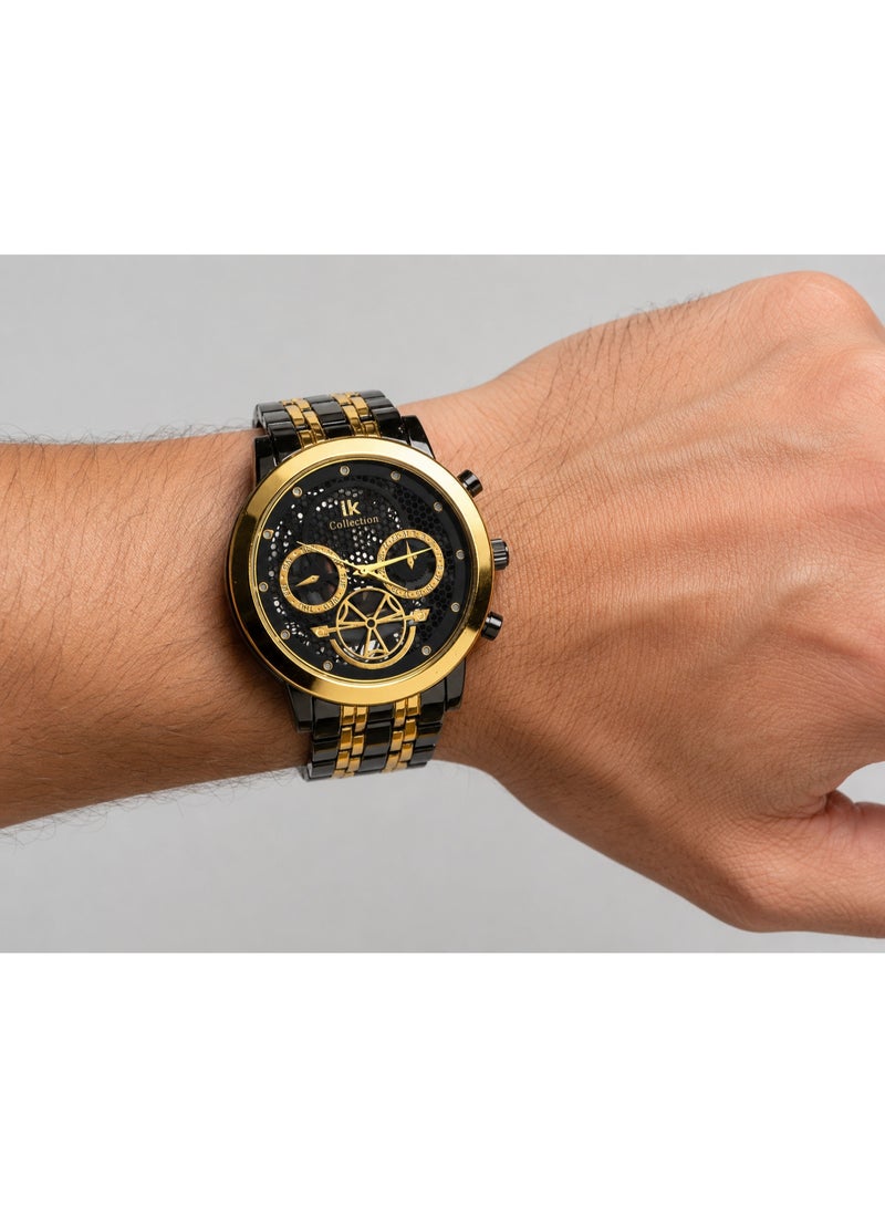IK Collection Men’s Black and Gold Quartz Watch with Decorative Dial - Image 5
