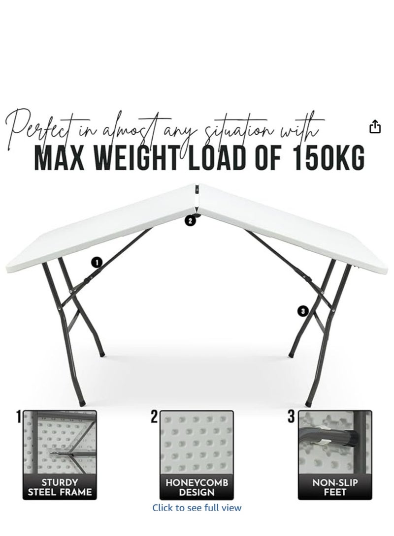 eBasket Lightweight plastic table, foldable for easy storage when not in use. Length: (180*75*75cm). Durable and portable table for outdoor and indoor use (white color). - Image 4