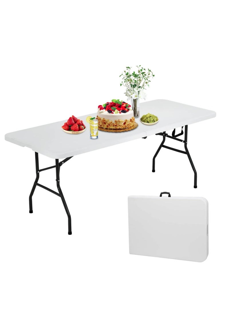 eBasket Lightweight plastic table, foldable for easy storage when not in use. Length: (180*75*75cm). Durable and portable table for outdoor and indoor use (white color). - Image 1