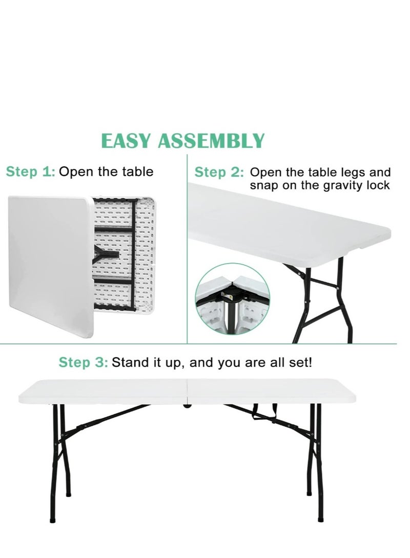 eBasket Lightweight plastic table, foldable for easy storage when not in use. Length: (180*75*75cm). Durable and portable table for outdoor and indoor use (white color). - Image 2