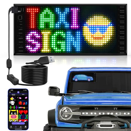 RAYHOME Full Color Dual Row LED Light Sign for Car, 10.6''x4.7'' Scrolling LED Signs Flexible 5V/2A Bluetooth APP Control LED Car Sign Custom Text Message Pattern Programmable LED Display - Image 1