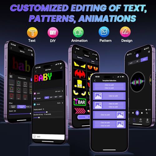 RAYHOME Full Color Dual Row LED Light Sign for Car, 10.6''x4.7'' Scrolling LED Signs Flexible 5V/2A Bluetooth APP Control LED Car Sign Custom Text Message Pattern Programmable LED Display - Image 2