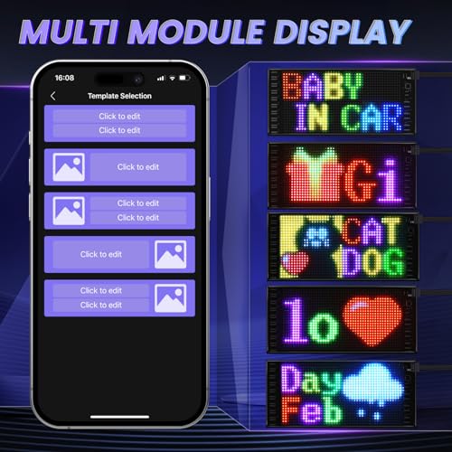 RAYHOME Full Color Dual Row LED Light Sign for Car, 10.6''x4.7'' Scrolling LED Signs Flexible 5V/2A Bluetooth APP Control LED Car Sign Custom Text Message Pattern Programmable LED Display - Image 3