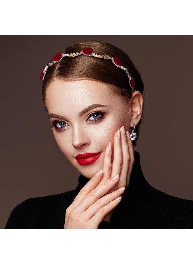 Rose Flower Pearl Headband for Women Girls Floral Hairband Pearl Hair Hoop Party Accessories - Image 1