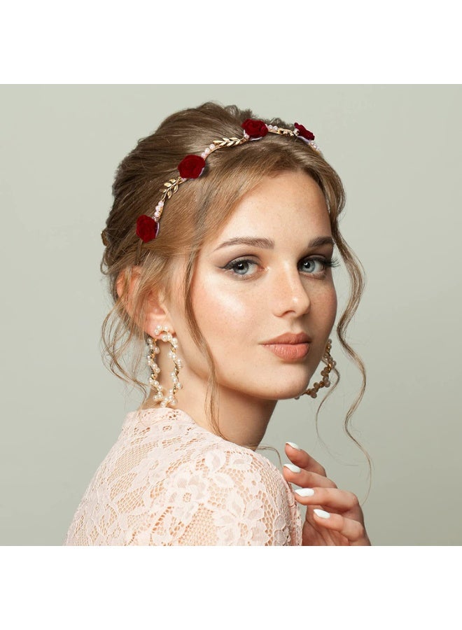 Rose Flower Pearl Headband for Women Girls Floral Hairband Pearl Hair Hoop Party Accessories - Image 2