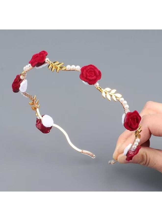 Rose Flower Pearl Headband for Women Girls Floral Hairband Pearl Hair Hoop Party Accessories - Image 3