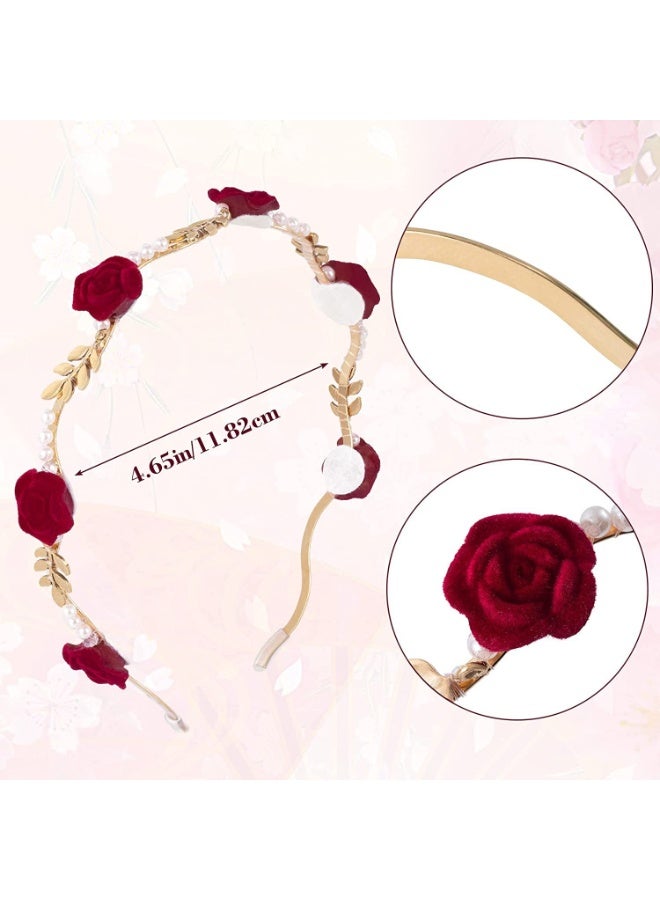 Rose Flower Pearl Headband for Women Girls Floral Hairband Pearl Hair Hoop Party Accessories - Image 4
