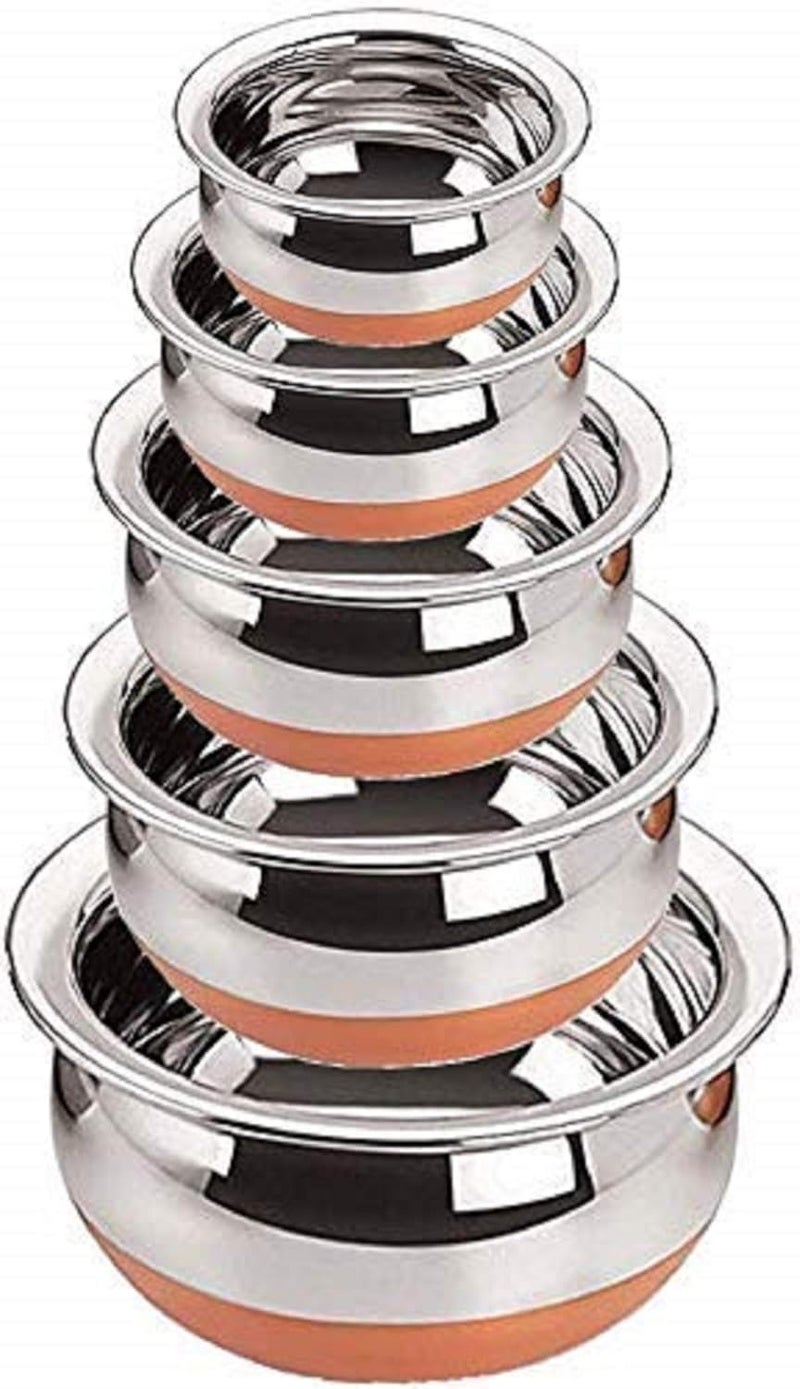RBGIIT Seebuy Stainless Steel Copper Bottom Prabhu ChettyCookwareServewareHandiPotCook Serve 5 Pcs Set 1 No 05L 1 No 1L 1 No 13L 1 No 19L 1 No 27L with Lid - Image 1