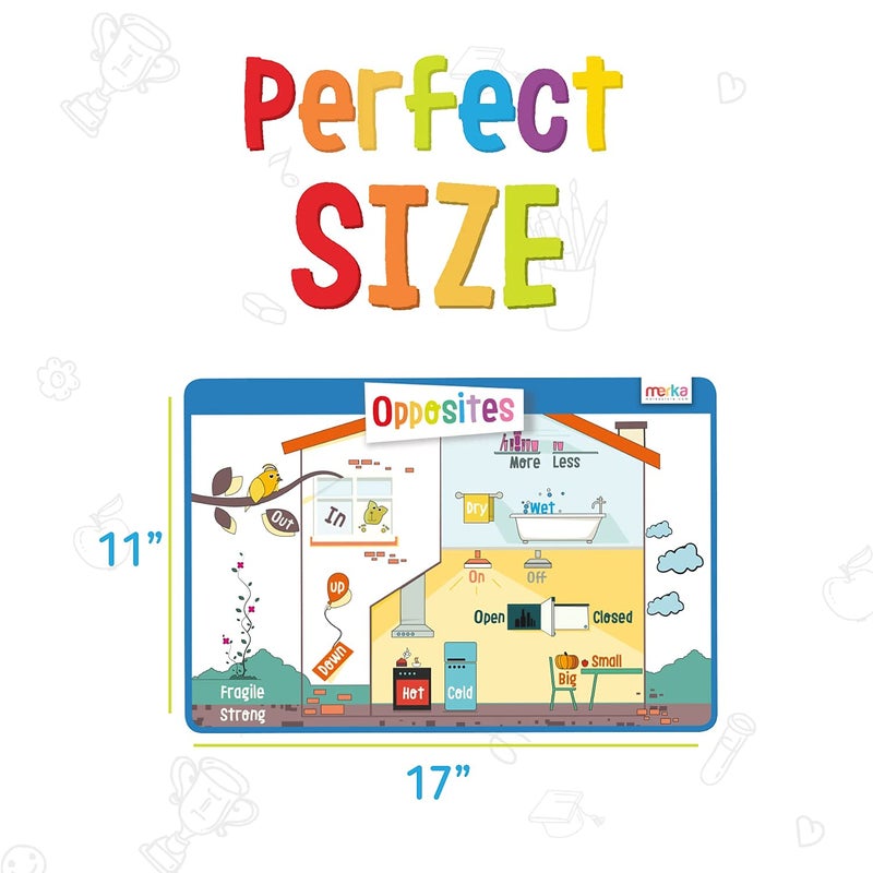 merka Kids Placemats Set - 4-Pack, 17 x 11 in, Multicolor - Interactive Preschool Learning Placemats for Ages 2 & Up with Counting & Days of The Week - Wipeable & Reusable with Slip-Resistant Backing - Image 4