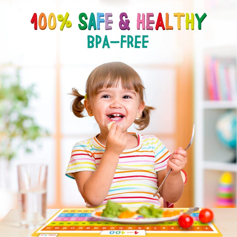 merka Kids Placemats Set - 4-Pack, 17 x 11 in, Multicolor - Interactive Preschool Learning Placemats for Ages 2 & Up with Counting & Days of The Week - Wipeable & Reusable with Slip-Resistant Backing - Image 5