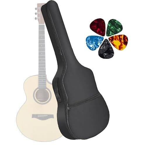 IMAGINEA 41 Acoustic Guitar Bag with 5 Plectrum Waterproof Guitar Cover Bag Suitable for Bass, Electric & Acoustic Guitars Padded Guitar Bag (Black) - Image 1