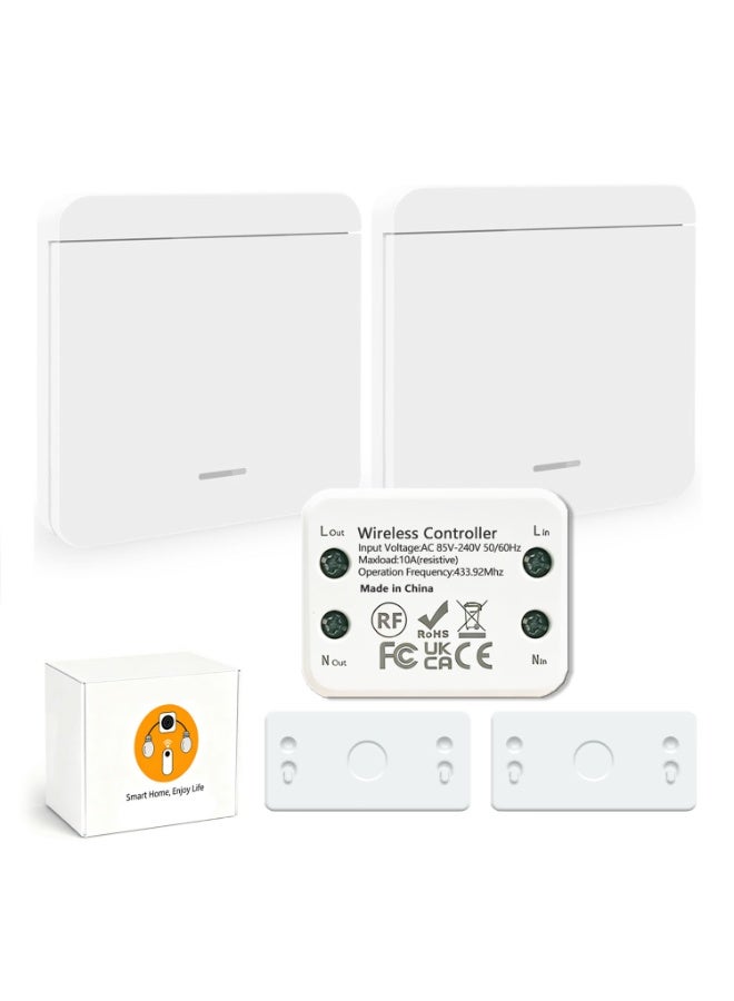 433MHz RF Wireless Light Switch Kit, 220V-230V, 1 جهاز استقبال + 2 جهاز التحكم عن بعد, لا يحتاج إلى أسلاك, إشارة اختراق الجدار والأرضية, 30m داخلي / 100m خارج المدى, 10A ريلي, بطارية متضمنة - Image 1
