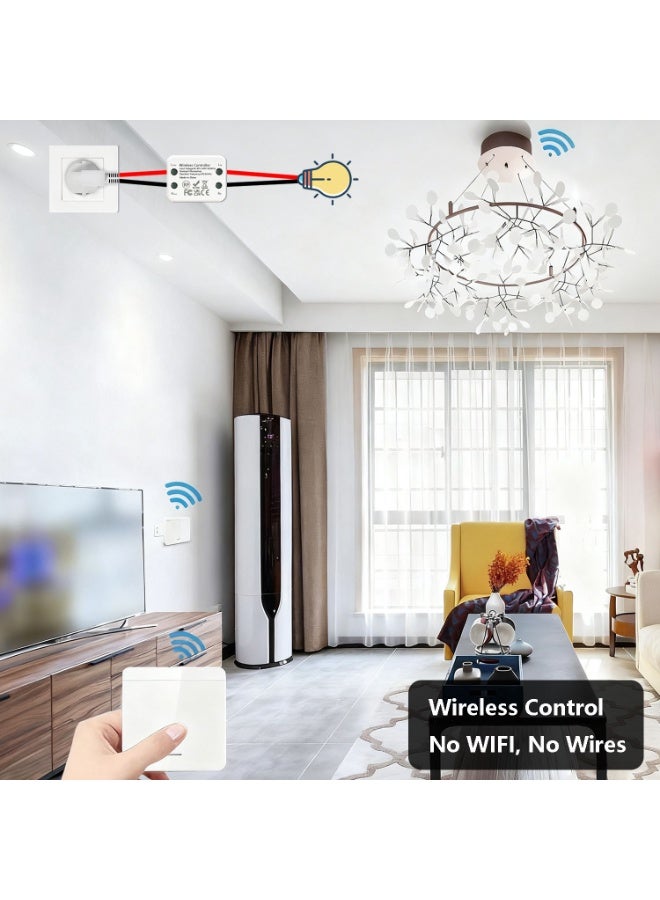 433MHz RF Wireless Light Switch Kit, 220V-230V, 1 جهاز استقبال + 2 جهاز التحكم عن بعد, لا يحتاج إلى أسلاك, إشارة اختراق الجدار والأرضية, 30m داخلي / 100m خارج المدى, 10A ريلي, بطارية متضمنة - Image 2
