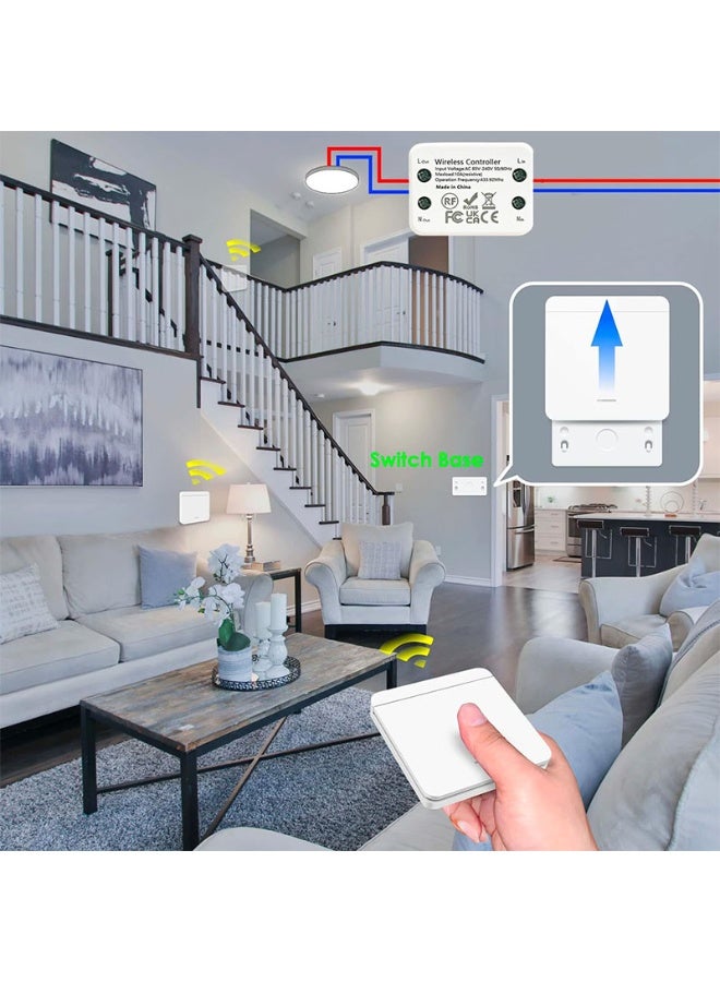 433MHz RF Wireless Light Switch Kit, 220V-230V, 1 جهاز استقبال + 2 جهاز التحكم عن بعد, لا يحتاج إلى أسلاك, إشارة اختراق الجدار والأرضية, 30m داخلي / 100m خارج المدى, 10A ريلي, بطارية متضمنة - Image 3
