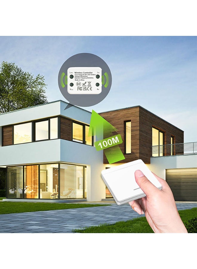 433MHz RF Wireless Light Switch Kit, 220V-230V, 1 جهاز استقبال + 2 جهاز التحكم عن بعد, لا يحتاج إلى أسلاك, إشارة اختراق الجدار والأرضية, 30m داخلي / 100m خارج المدى, 10A ريلي, بطارية متضمنة - Image 4