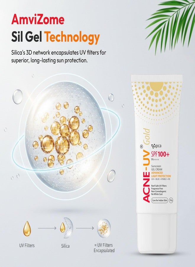 IPCA ACNE-UV GOLD Sunscreen SPF 100+ PA++++ | 30g Oil Free, Non Comedogenic Silicone Gel Sunscreen | UVA/UVB Protection | Water Resistant | No White Cast | Suitable for All Skin Types - Image 5