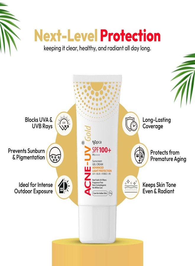 IPCA ACNE-UV GOLD Sunscreen SPF 100+ PA++++ | 30g Oil Free, Non Comedogenic Silicone Gel Sunscreen | UVA/UVB Protection | Water Resistant | No White Cast | Suitable for All Skin Types - Image 3