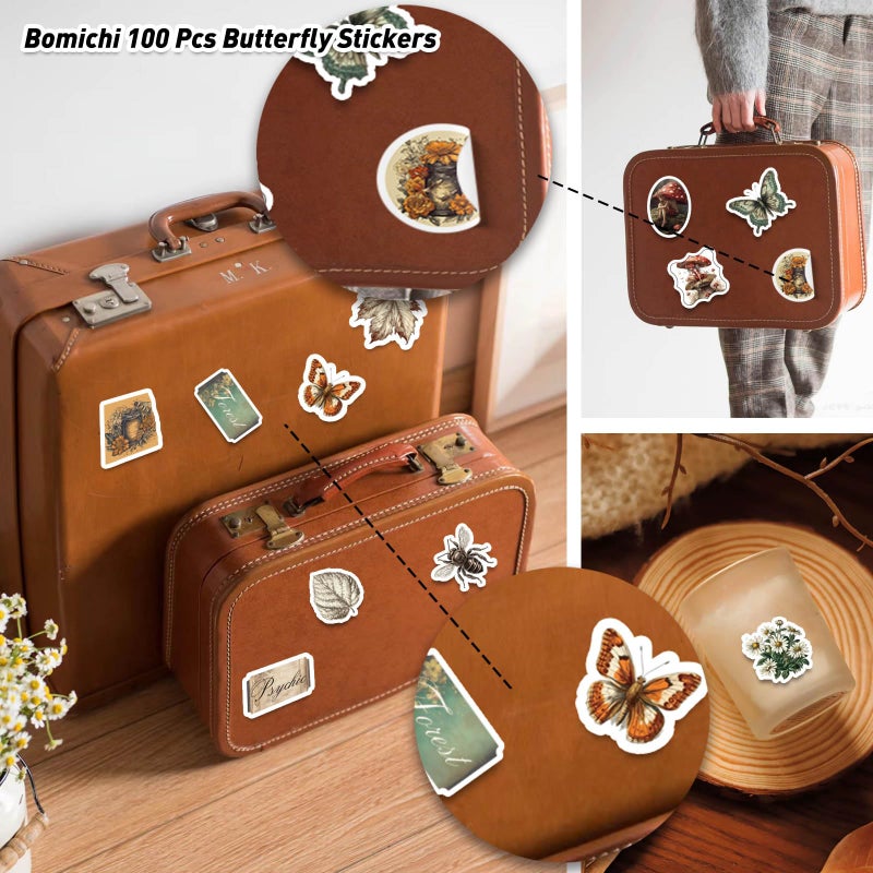 Bomichi 100 Pcs Vintage Insects and Botany Stickers for Journaling, Apothecary Label Sticker with Deep in The Forest Theme Vinyl Stickers for Water Bottle Laptop Computer Skateboard Bumper - Image 3