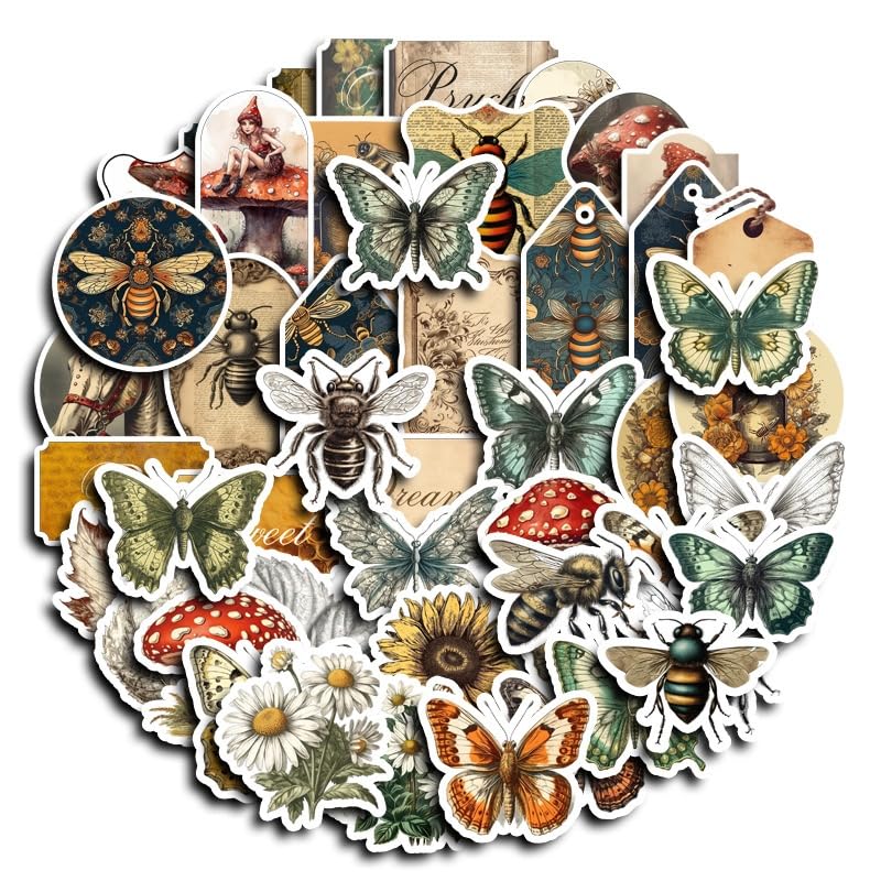 Bomichi 100 Pcs Vintage Insects and Botany Stickers for Journaling, Apothecary Label Sticker with Deep in The Forest Theme Vinyl Stickers for Water Bottle Laptop Computer Skateboard Bumper - Image 1