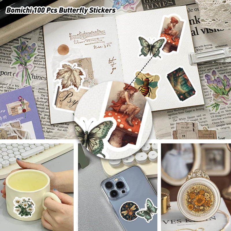 Bomichi 100 Pcs Vintage Insects and Botany Stickers for Journaling, Apothecary Label Sticker with Deep in The Forest Theme Vinyl Stickers for Water Bottle Laptop Computer Skateboard Bumper - Image 2