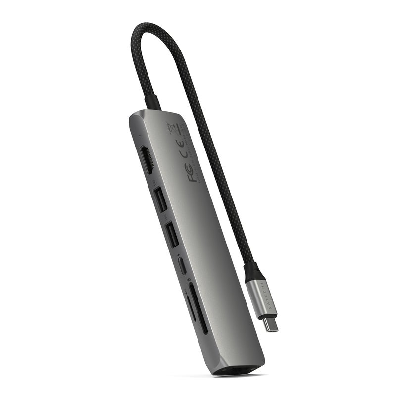 SATECHI 7-in-1 USB-C Slim Multiport Adapter with Ethernet | 4K HDMI, 100W USB-C PD Pass-thru Charge, 2x USB-A 3.2 Gen, Card Readers, Ethernet Port, for iPhone 16/15, iPads, MacBooks, PCs - Space Grey Space Grey - Image 5